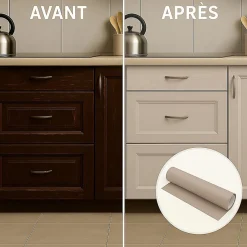 Clearance Ambiance Sticker Rouleau adhésif Imperméable Vinyle au Mètre - Sticker Lavable Cuisine Meuble Armoire Porte - 60cmx1m - Taupe
