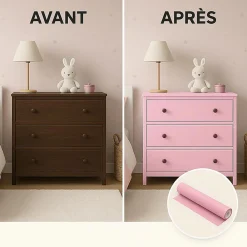 New Ambiance Sticker Rouleau adhésif Imperméable Vinyle au Mètre - Sticker Lavable Cuisine Meuble Armoire Porte - 60cmx1m - Rose poudre