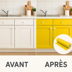 Sale Ambiance Sticker Rouleau adhésif Imperméable Vinyle au Mètre - Sticker Lavable Cuisine Meuble Armoire Porte - 60cmx1m - Jaune moutarde