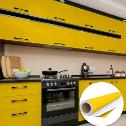 Sale Ambiance Sticker Rouleau adhésif Imperméable Vinyle au Mètre - Sticker Lavable Cuisine Meuble Armoire Porte - 60cmx1m - Jaune moutarde