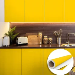 Sale Ambiance Sticker Rouleau adhésif Imperméable Vinyle au Mètre - Sticker Lavable Cuisine Meuble Armoire Porte - 60cmx1m - Jaune moutarde