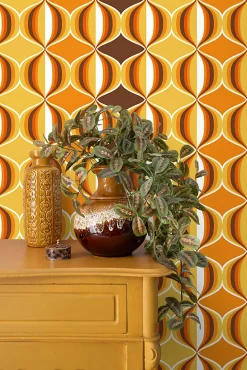 New Sanders & Sanders papier peint ornements au style rétro jaune, marron et orange - 53 cm x 10.05 m - 935269
