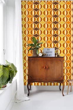 New Sanders & Sanders papier peint ornements au style rétro jaune, marron et orange - 53 cm x 10.05 m - 935269