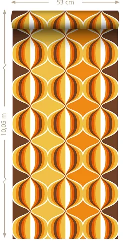 New Sanders & Sanders papier peint ornements au style rétro jaune, marron et orange - 53 cm x 10.05 m - 935269