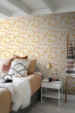 New Sanders & Sanders papier peint motif figurativ blanc, jaune et orange - 50 x 900 cm - 935275