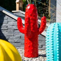 Wanda Collection Sculpture jardin moderne cactus 50cm rouge* Statue Décorative