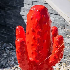 Wanda Collection Sculpture jardin moderne cactus 50cm rouge* Statue Décorative
