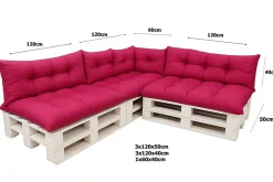 Setgarden Set 7 coussins palette assises 120x50 dossiers + 120x40 kit coussins canapé de jardin Rosa coussins pour mobilier de jardin* Coussin Palette