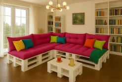 Setgarden Set 7 coussins palette assises 120x50 dossiers + 120x40 kit coussins canapé de jardin Rosa coussins pour mobilier de jardin* Coussin Palette