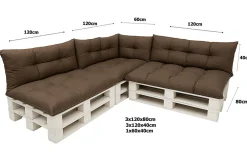 Setgarden Set 7 coussins palette assises 120x80 dossiers 120x40 kit coussins canapé de jardin Marron coussins pour mobilier de jardin* Coussin Palette