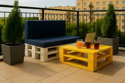 Setgarden Set coussins palette 120x60 / 120x50cm Bleu foncé Coussins de jardin avec housses amovibles pour une utilisation int/ext.* Coussin Palette