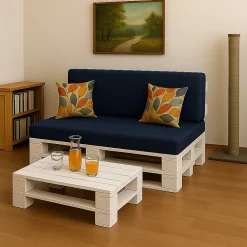Setgarden Set coussins palette 120x60 / 120x50cm Bleu foncé Coussins de jardin avec housses amovibles pour une utilisation int/ext.* Coussin Palette