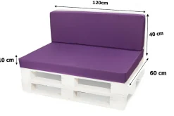 Setgarden Set coussins palette 120x60 / 120x40cm Violet Coussins de jardin avec housses amovibles pour une utilisation int/ext.