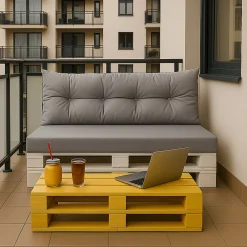 Setgarden Set coussins pour palettes 120x60 cm, housse d'assise amovible, coussins de dossier matelassés 120x50 cm Gris coussins palettes* Coussin Palette