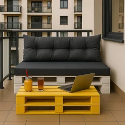 Setgarden Set coussins pour palettes 120x50 cm, housse d'assise amovible, coussins de dossier matelassés 120x40 cm Anthracite coussins* Coussin Palette