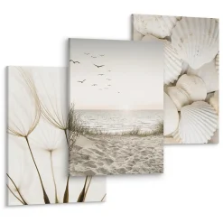 Sale Muralo Set De Tableaux Coquilles Mer Pissenlits 90cm x 40cm - Parfait pour décorer votre salon, chambre ou bureau avec un design unique