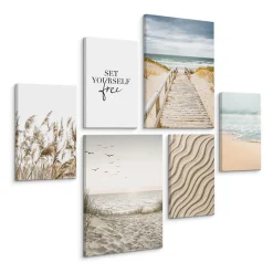 Clearance Muralo Set De Tableaux Plage Mer Plantes Nature 90cm x 80cm - Parfait pour décorer votre salon, chambre ou bureau avec un design unique