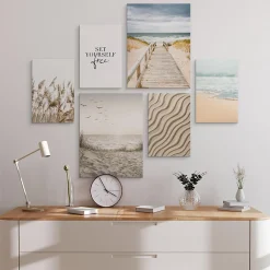 Clearance Muralo Set De Tableaux Plage Mer Plantes Nature 90cm x 80cm - Parfait pour décorer votre salon, chambre ou bureau avec un design unique
