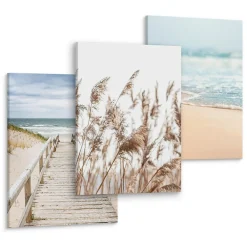 Clearance Muralo Set De Tableaux Plage Mer Pont Plantes 90cm x 40cm - Parfait pour décorer votre salon, chambre ou bureau avec un design unique et