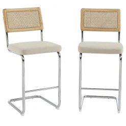 Autres Skana - Lot de 2 chaises de bar en velours côtelé pieds chrome H66cm - Beige* Pouf Et Poire