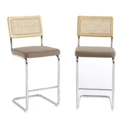 Outlet Autres Skana - Lot de 2 chaises de bar en velours côtelé pieds chrome H66cm - Taupe