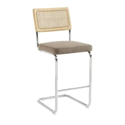 Outlet Autres Skana - Lot de 2 chaises de bar en velours côtelé pieds chrome H66cm - Taupe