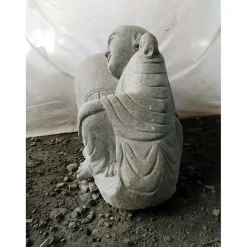 New Wanda Collection Statue de jardin zen moine shaolin en pierre 1 m