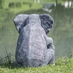 Discount Wanda Collection Statue éléphant patiné noir gris assis 95 cm