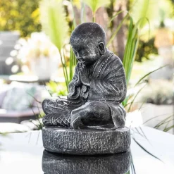 Sale Wanda Collection Statue moine shaolin assis gris patiné 40 cm