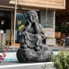 Wanda Collection Statue moine shaolin pensif patiné gris 80 cm* Statue Décorative
