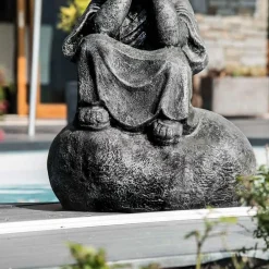 Wanda Collection Statue moine shaolin pensif patiné gris 80 cm* Statue Décorative
