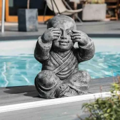 Wanda Collection Statues moine de la sagesse patiné gris 40 cm* Statue Décorative
