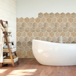 Discount Ambiance Sticker Sticker Mural Carrelage adhésif Cuisine Salle de Bain - CARRELAGES HEXAGONES BOIS PATINÉ - 28stickershexagones15x13,5cm