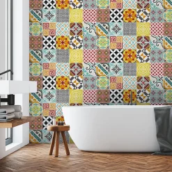 Ambiance Sticker Sticker Mural Carrelage adhésif Cuisine Salle de Bain - 15 STICKERS CARRELAGES AZULEJOS MOSAÏQUE MULTICOLORE - 15stickers15x15cm* Sticker Et Adhésif Décoratif