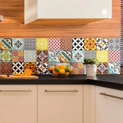 Ambiance Sticker Sticker Mural Carrelage adhésif Cuisine Salle de Bain - 15 STICKERS CARRELAGES AZULEJOS MOSAÏQUE MULTICOLORE - 15stickers15x15cm* Sticker Et Adhésif Décoratif