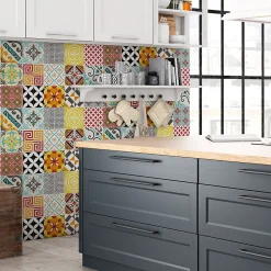 Ambiance Sticker Sticker Mural Carrelage adhésif Cuisine Salle de Bain - 15 STICKERS CARRELAGES AZULEJOS MOSAÏQUE MULTICOLORE - 15stickers15x15cm* Sticker Et Adhésif Décoratif