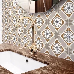 New Ambiance Sticker Sticker Mural Carrelage adhésif Cuisine Salle de Bain - 24 STICKERS CARREAUX DE CIMENT AZULEJOS ASTELLON - 24stickers15x15cm