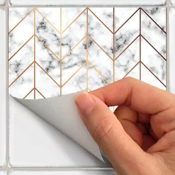 New Ambiance Sticker Sticker Mural Carrelage adhésif Cuisine Salle de Bain - 24 STICKERS CARRELAGES EFFET MARBRE LIGNE DORÉE - 24stickers15x15cm