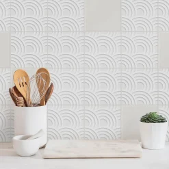 Wallfluent Sticker Mural Carrelage 10x10 cm Arches 3D tendance Cuisine Salle de Bain 24 pcs