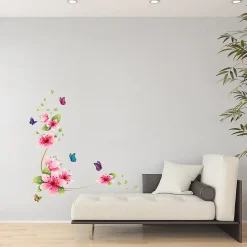 Ambiance Sticker Stickers Muraux décoration adhésifs fleurs roses et papillons* Sticker Et Adhésif Décoratif