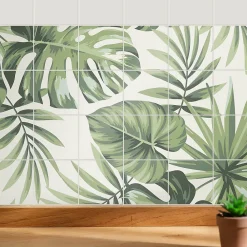 Wallfluent Stickers muraux 15x15 cm Arrangement de feuilles tropicales Cuisine Salle de Bain 24 pcs* Sticker Et Adhésif Décoratif