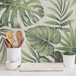 Wallfluent Stickers muraux 15x15 cm Arrangement de feuilles tropicales Cuisine Salle de Bain 24 pcs* Sticker Et Adhésif Décoratif