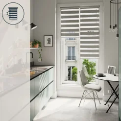 Best GoodHome Store enrouleur jour / nuit sans perçage Brize gris chiné l.55 x H.180cm
