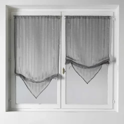 Outlet Home Maison Store Voilage Fantaisie en Etamine à Pointes (60x130cm - Gris clair)