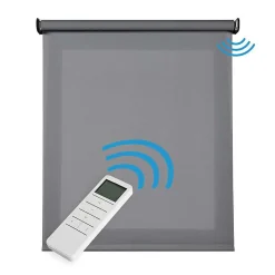 Clearance Storesdeco Stores enrouleurs motorisés screen premium, tissu technique, moteur, télécommande, Gris Foncé 100x250 cm
