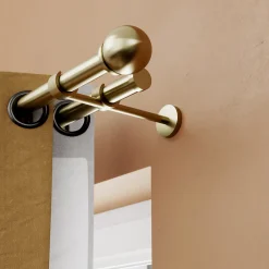 Best GoodHome Support double tringle à rideau à percer Elasa métal doré Ø19mm