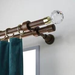 Sale Mobois Support œil double tringle à rideau bois de hêtre chêne foncé Ø28mm L.130-200mm