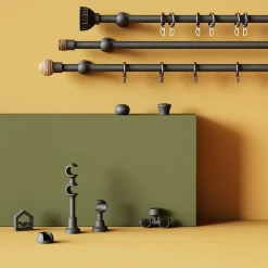 Online GoodHome Support tringle à rideau long à percer Lamia bois de hêtre noir Ø28mm