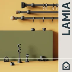Online GoodHome Support tringle à rideau long à percer Lamia bois de hêtre noir Ø28mm