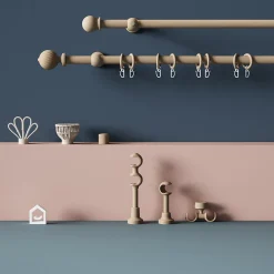 New GoodHome Support tringle à rideau long à percer Symi bois de frêne beige Ø28mm